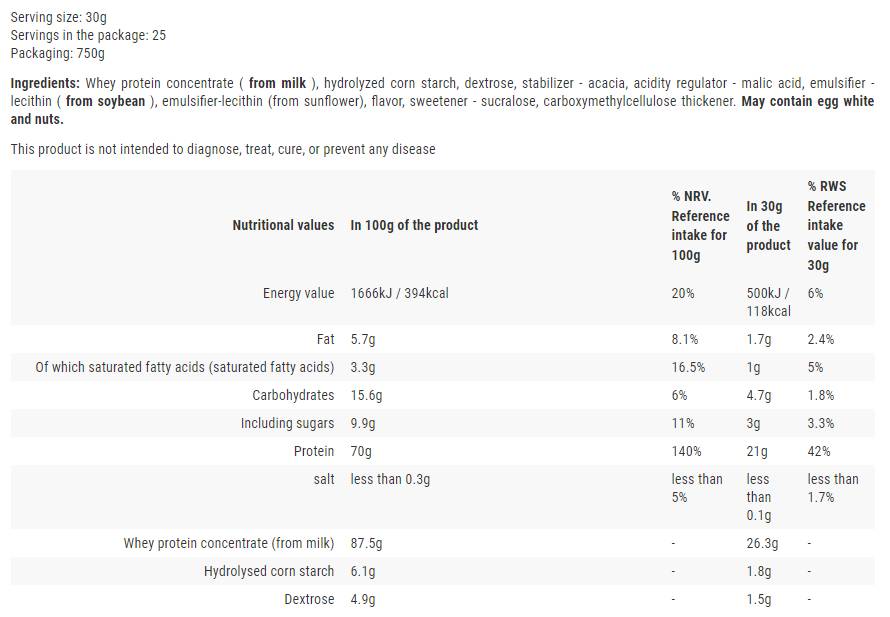 Proteína de suero instantánea | Concentrado de suero de alta calidad - 750 gramos