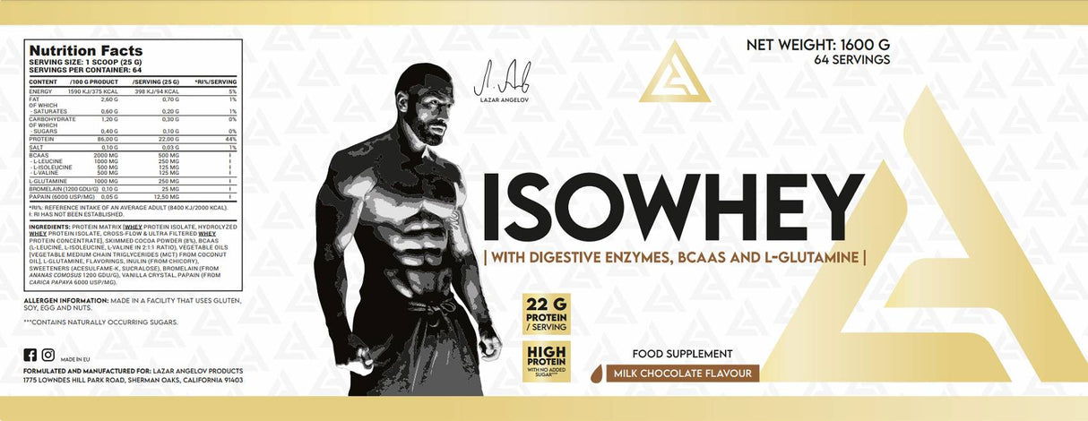 ISOWHEY | Aislado de proteína de suero con enzimas digestivas, BCAA y glutamina - 1600 gramos