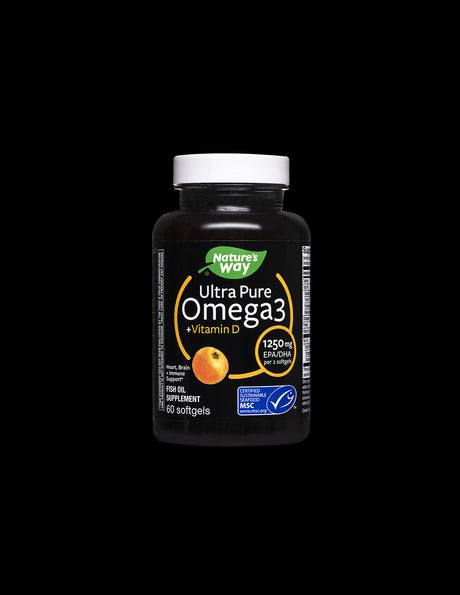 Ultra Pure Omega-3 + Vitamin D3- Ultra Pure Омега-3 1250 mg + Витамин D3 1000 IU, 60 софтгел капсули Nature’s Way - Feel You