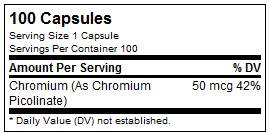 Chromium Picolinate 50 MCG - 100 capsules