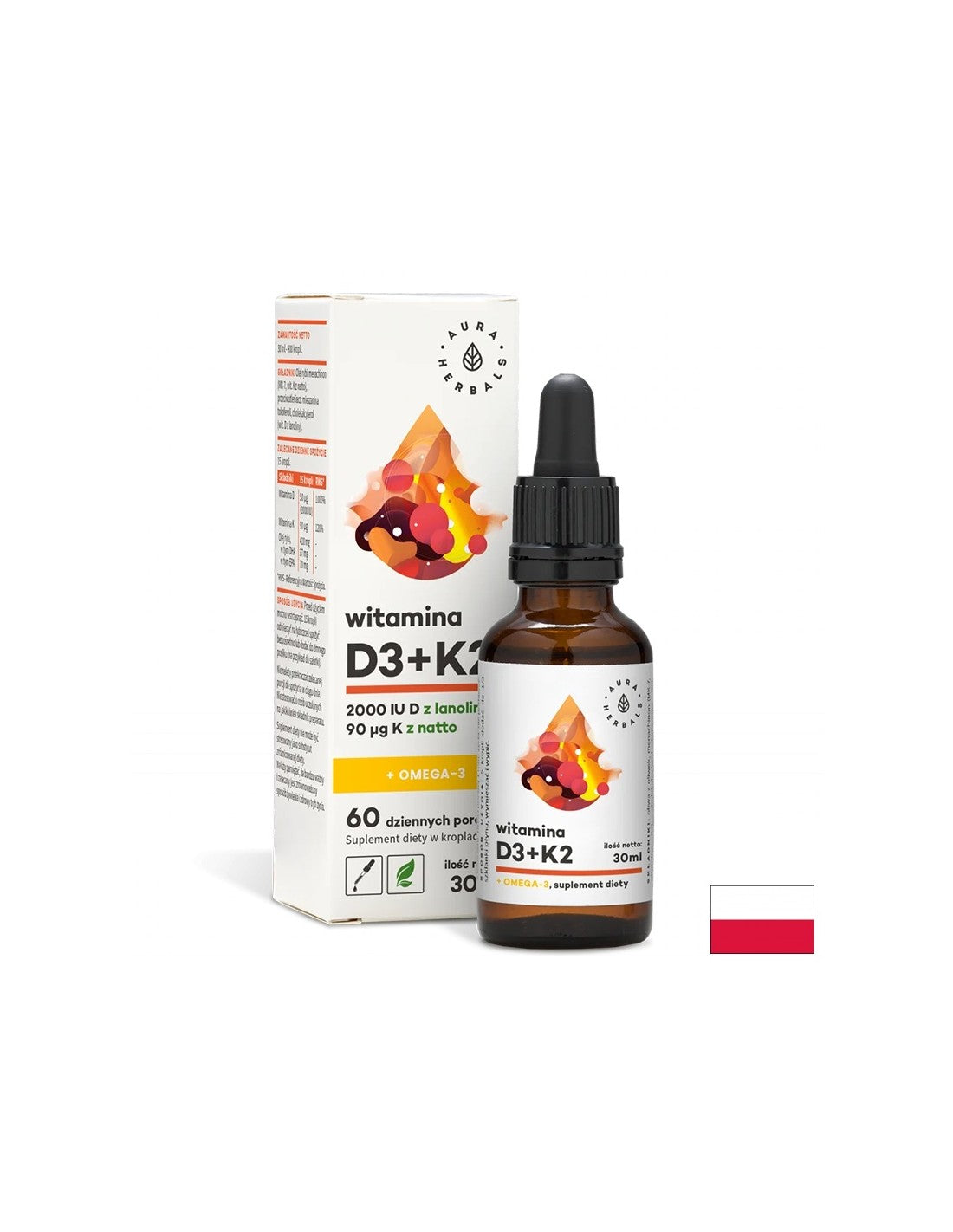 A sostegno delle ossa, dell'immunità e della funzione cerebrale - Vitamina D3 + K2 + Omega -3, 30 ml di erbe aure