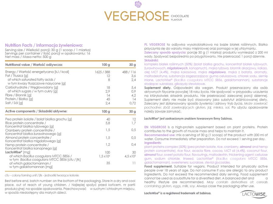 AllDeynn | VegeRose - 5 proteine ​​vegane cu MCT și probiotice - 500 de grame