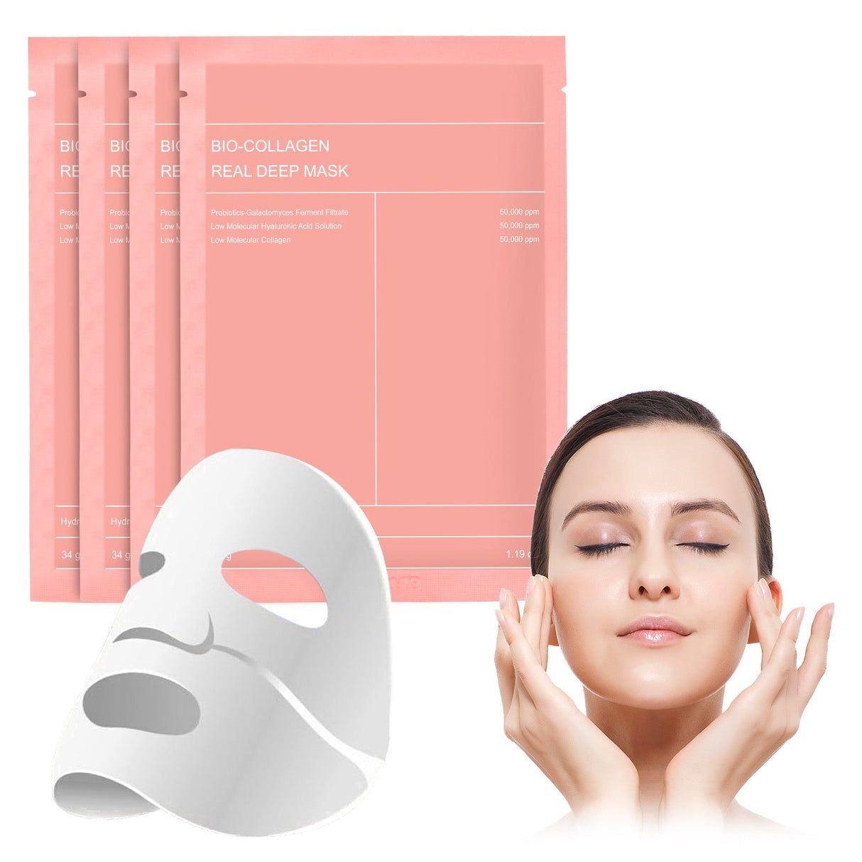 Face mask with bio-collagen, hyaluron, ceramides and peptides-1 box (4 pieces)