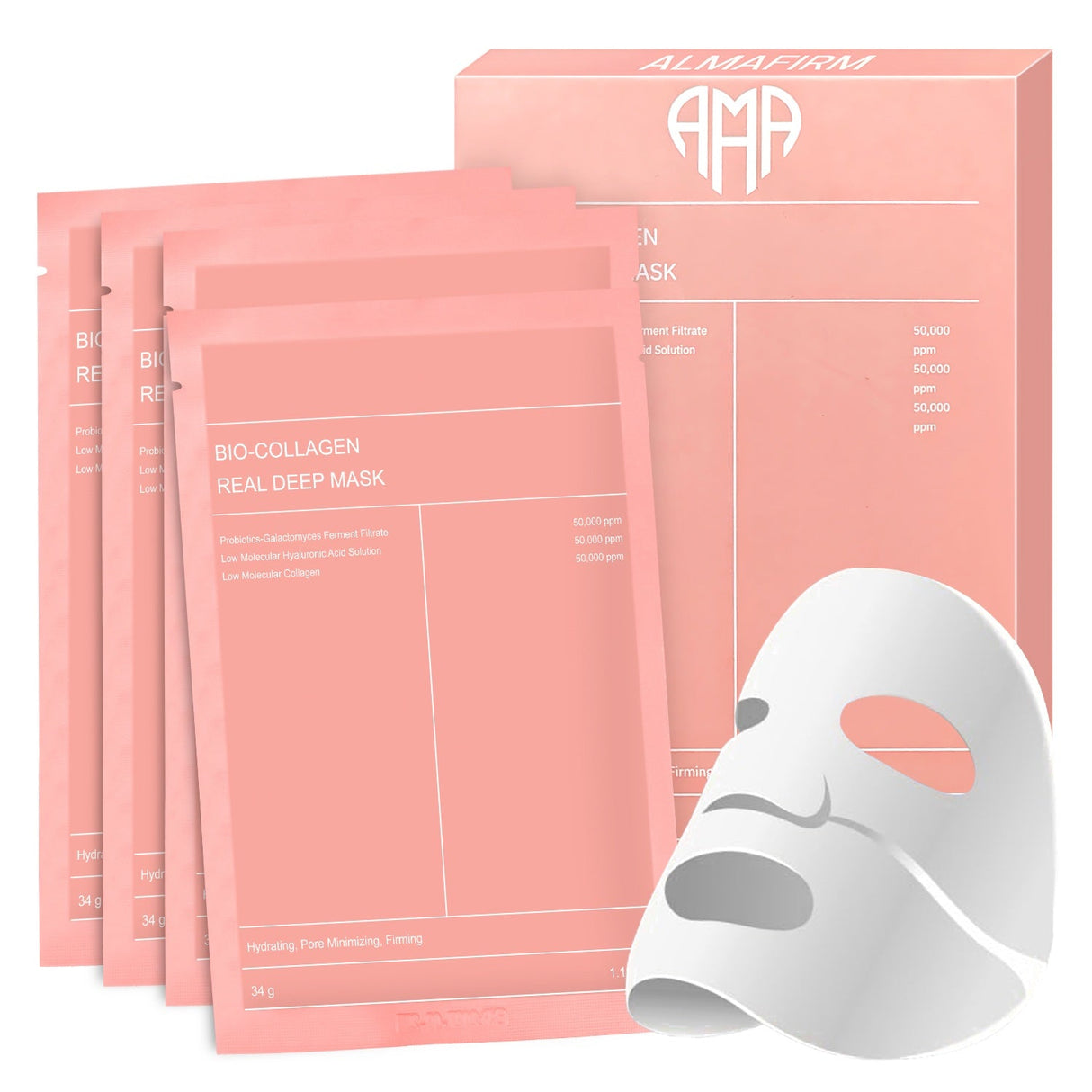 Face mask with bio-collagen, hyaluron, ceramides and peptides-1 box (4 pieces)