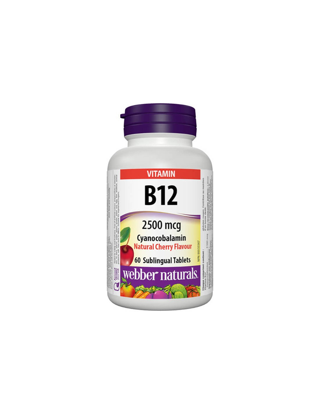 Vitamin B12 Cyanocobalamin - Витамин В12 (цианокобаламин) 2500 µg, 60 сублингвални таблетки Webber Naturals - Feel You