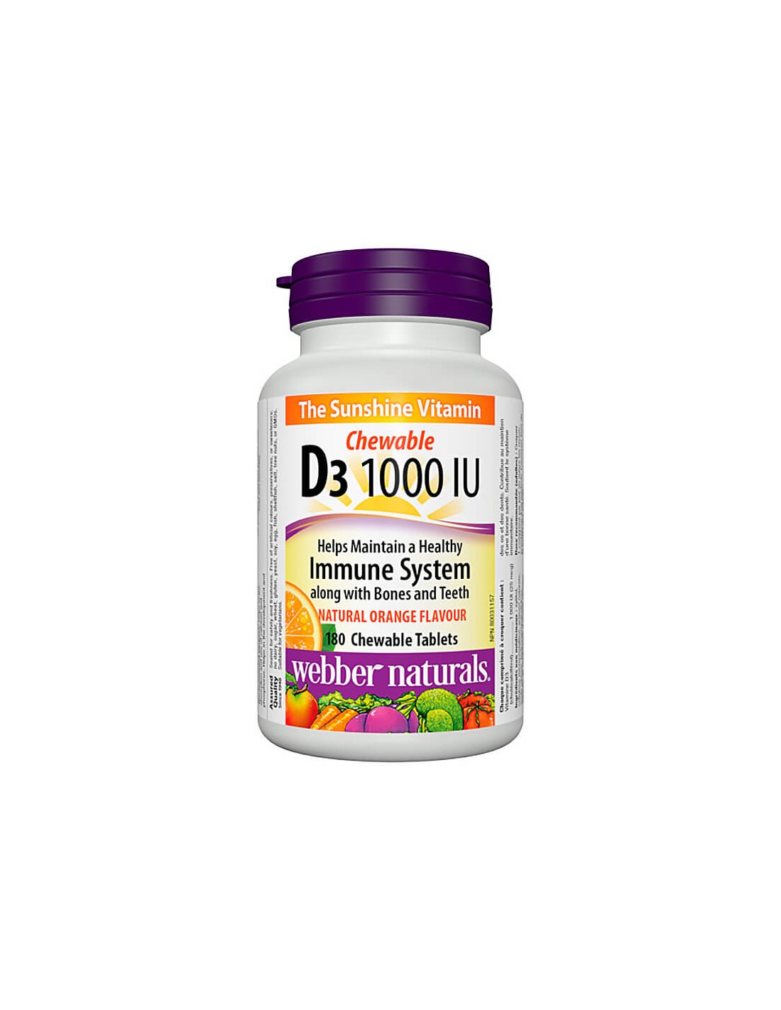 Здрави кости и зъби - Витамин D3 1000 IU, 180 дъвчащи таблетки Webber Naturals - Feel You