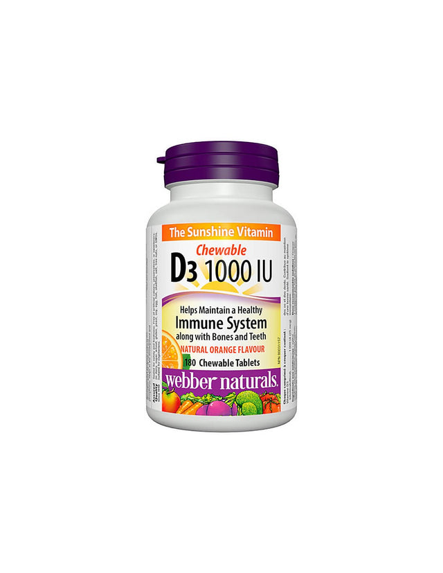 Здрави кости и зъби - Витамин D3 1000 IU, 180 дъвчащи таблетки Webber Naturals - Feel You