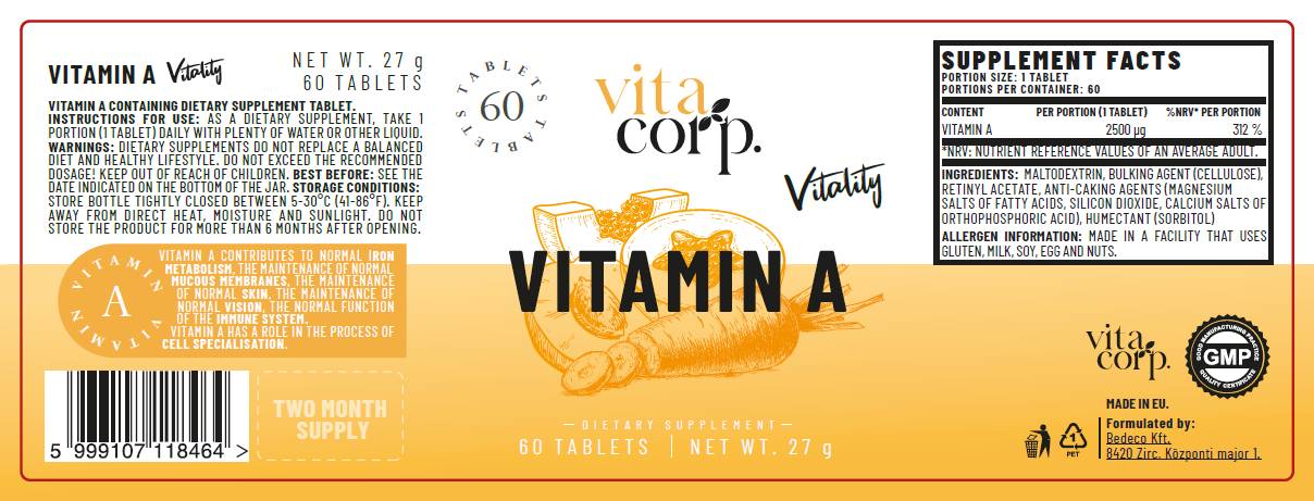 Vitamino A 2500 mc - 60 tablečių