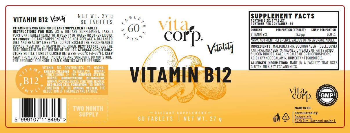 Vitaminas B12 cianokobalaminas 12,5 mcg - 60 tablečių