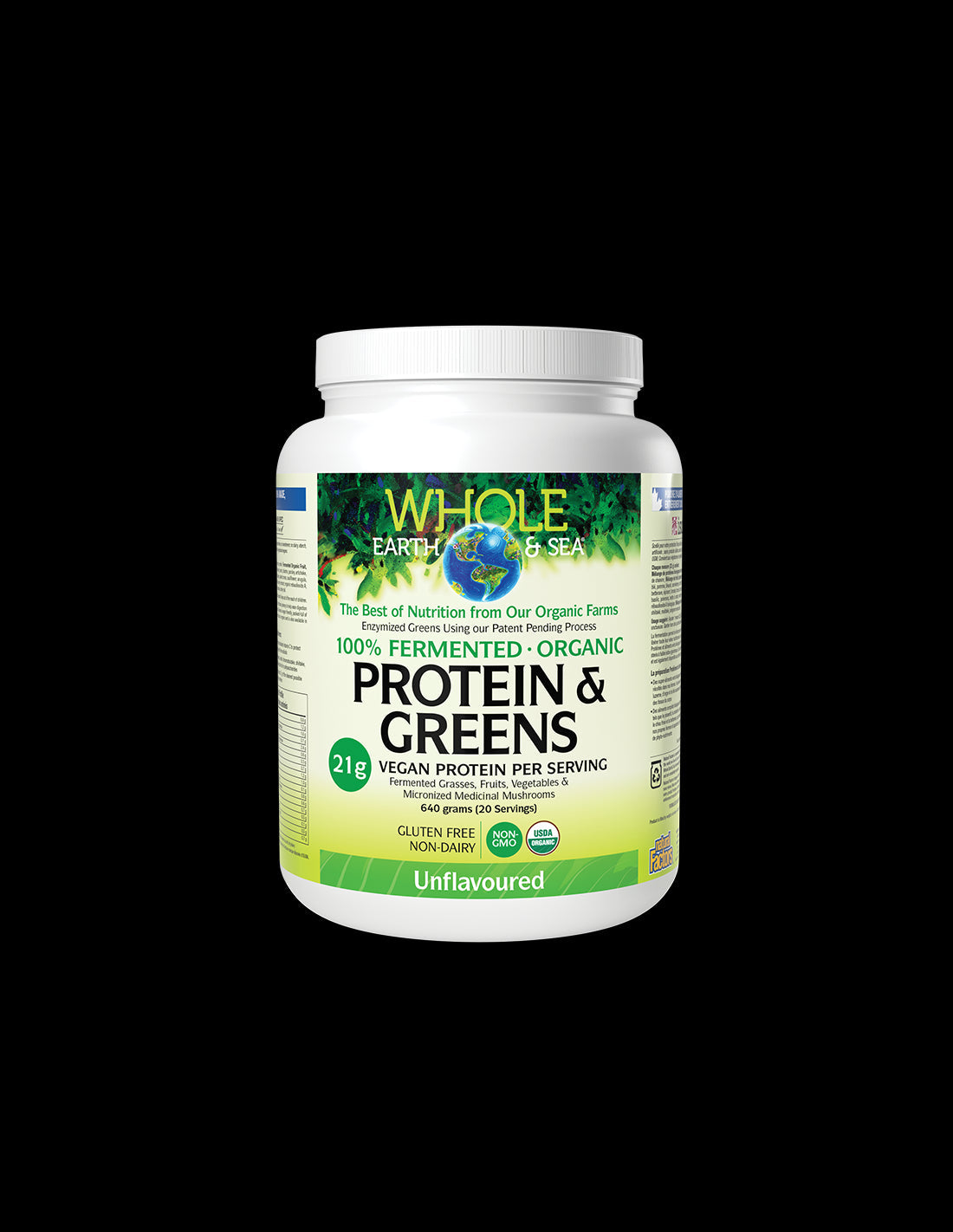 Whole earth and sea® 100 Fermented Organic Protein and Greens (неовкусен), 640 g пудра - Feel You