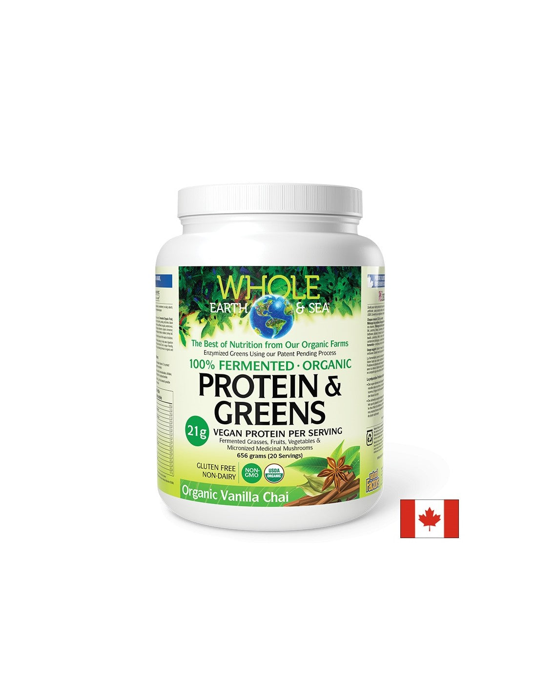 Organisch gefermenteerd voedsel en medische champignons - Whole Earth and Sea® - Een bron van eiwitten en antioxidanten, 656 g, stof