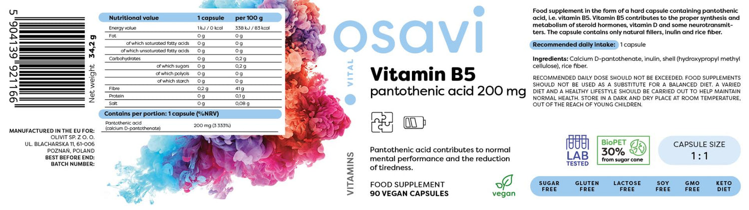 Vitamin B5 | Pantothenic Acid 200 mg - 90 capsules