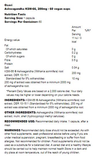 Ashwagandha KSM -66® 200 mg - 120 kapsulės