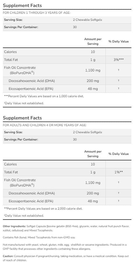 DHA 100 mg de garoto mastigável - 60 dragees de mascar