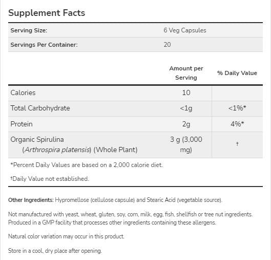 Natural Spirulina 500 mg - 120 капсули - Feel You