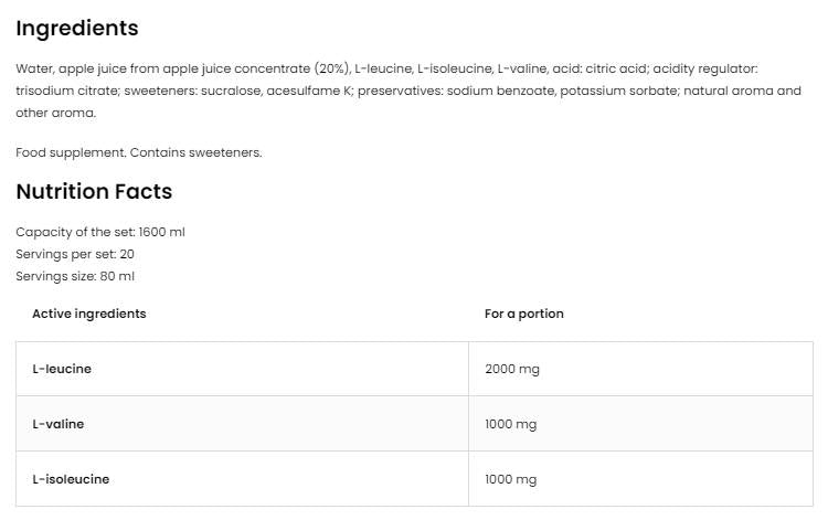 BCAA laskis 80 ml